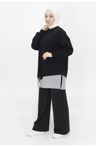 Spitzenhemd Mit Garnierung 2-fädiges Stoff-Sweatshirt 10392-03 Schwarz 10392-03