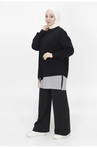 Spitzenhemd Mit Garnierung 2-fädiges Stoff-Sweatshirt 10392-03 Schwarz 10392-03