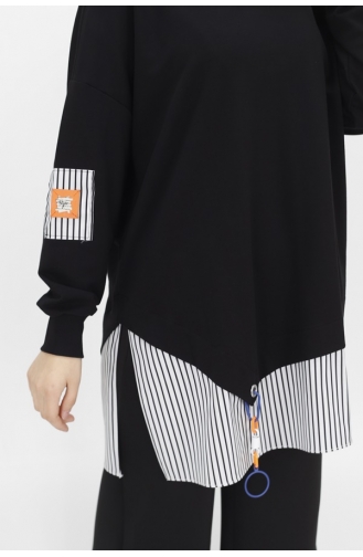 Spitzenhemd Mit Garnierung 2-fädiges Stoff-Sweatshirt 10392-03 Schwarz 10392-03