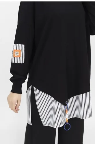 Spitzenhemd Mit Garnierung 2-fädiges Stoff-Sweatshirt 10392-03 Schwarz 10392-03