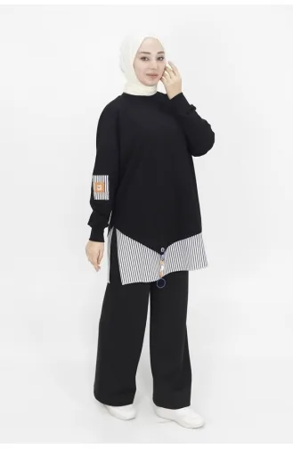 Spitzenhemd Mit Garnierung 2-fädiges Stoff-Sweatshirt 10392-03 Schwarz 10392-03