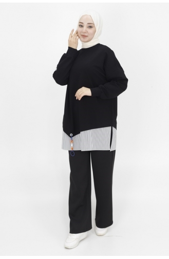 Spitzenhemd Mit Garnierung 2-fädiges Stoff-Sweatshirt 10392-03 Schwarz 10392-03