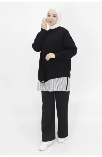 Spitzenhemd Mit Garnierung 2-fädiges Stoff-Sweatshirt 10392-03 Schwarz 10392-03