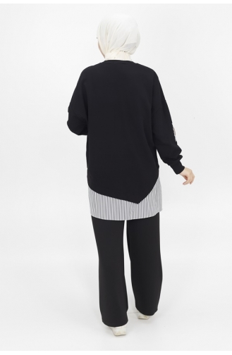 Spitzenhemd Mit Garnierung 2-fädiges Stoff-Sweatshirt 10392-03 Schwarz 10392-03