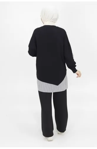 Spitzenhemd Mit Garnierung 2-fädiges Stoff-Sweatshirt 10392-03 Schwarz 10392-03