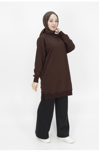 Basic-Tunika-Sweatshirt Aus Zweifädigem Pointe-Stoff 30644-01 Braun 30644-01