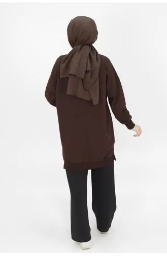 Puane İki İp Kumaş Basic Tunik Sweatshirt 30644-01 Kahverengi