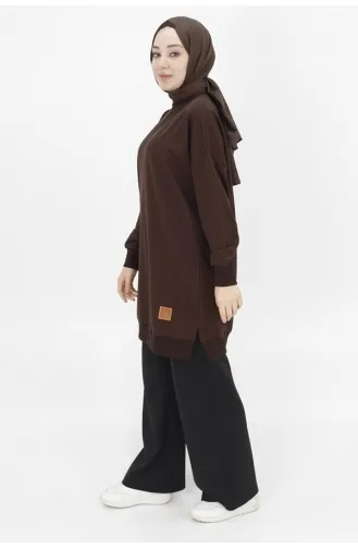 Puane İki İp Kumaş Basic Tunik Sweatshirt 30644-01 Kahverengi