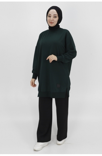 Puane İki İp Kumaş Basic Tunik Sweatshirt 30644-02 Haki