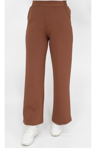 Puane Scuba Kumaş Geniş Paça Pantolon 18151-01 Kahverengi