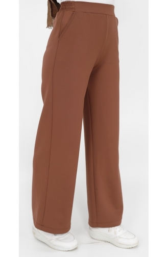 Puane Scuba Kumaş Geniş Paça Pantolon 18151-01 Kahverengi