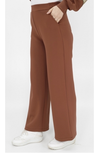 Noktae Scuba Fabric Wide Leg Trousers 18151-01 Brown 18151-01