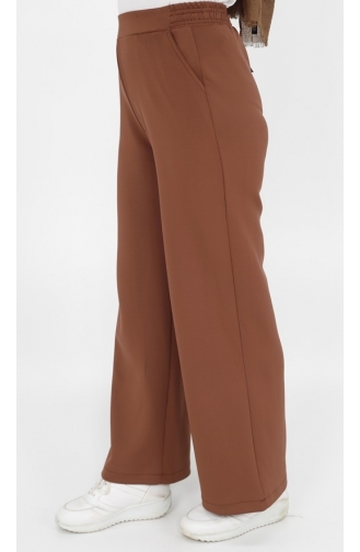 Puane Scuba Kumaş Geniş Paça Pantolon 18151-01 Kahverengi