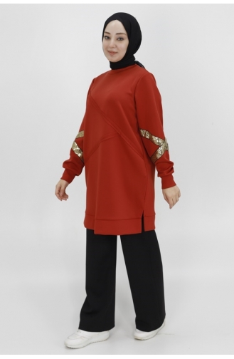 Noktae Scuba Fabric Sequin Detailed Sweatshirt 10367-02 Tile 10367-02