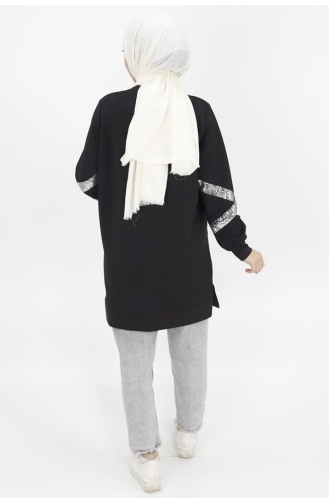 Noktae Scuba Fabric Sequin Detailed Sweatshirt 10367-03 Black 10367-03