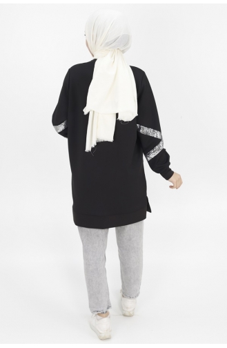 Noktae Sweat Détaillé à Paillettes En Tissu Scuba 10367-03 Noir 10367-03