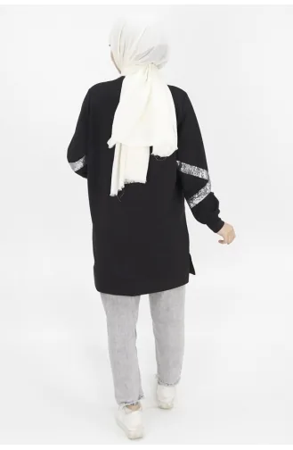 Noktae Sweat Détaillé à Paillettes En Tissu Scuba 10367-03 Noir 10367-03