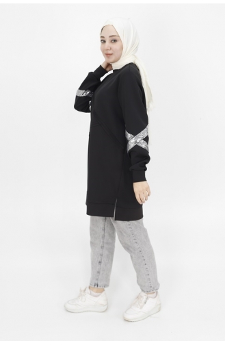 Noktae Sweat Détaillé à Paillettes En Tissu Scuba 10367-03 Noir 10367-03