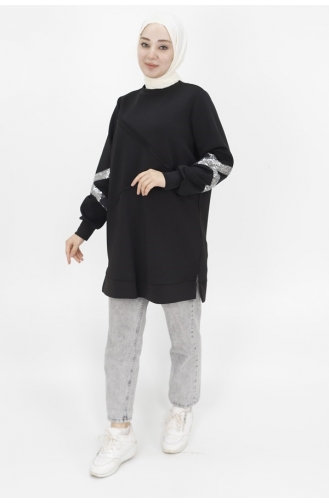 Noktae Sweat Détaillé à Paillettes En Tissu Scuba 10367-03 Noir 10367-03