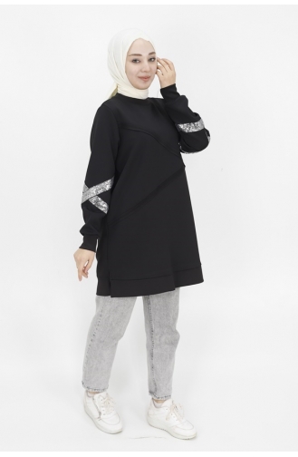 Noktae Sweat Détaillé à Paillettes En Tissu Scuba 10367-03 Noir 10367-03