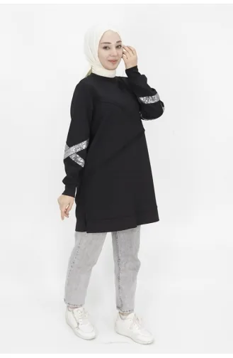 Noktae Sweat Détaillé à Paillettes En Tissu Scuba 10367-03 Noir 10367-03