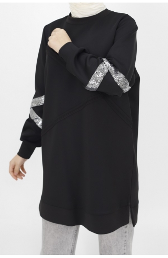 Noktae Sweat Détaillé à Paillettes En Tissu Scuba 10367-03 Noir 10367-03