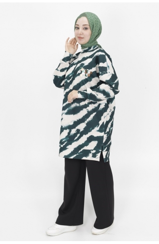 Noktae Scuba Fabric Zebra Patterned Sweatshirt 10364-01 Khaki 10364-01