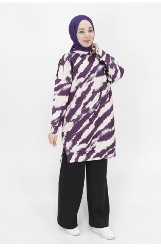 Noktae Scuba Fabric Zebra Patterned Sweatshirt 10364-02 Purple 10364-02