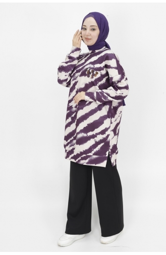 Noktae Scuba Fabric Zebra Patterned Sweatshirt 10364-02 Purple 10364-02