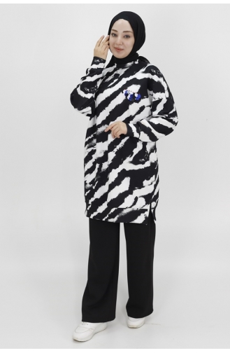 Noktae Sweat à Motifs Zèbre En Tissu Scuba 10364-03 Noir 10364-03