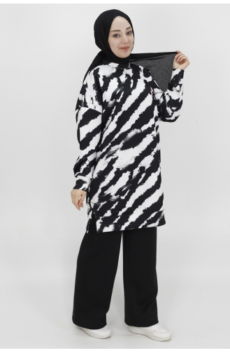 Noktae Sweat à Motifs Zèbre En Tissu Scuba 10364-03 Noir 10364-03