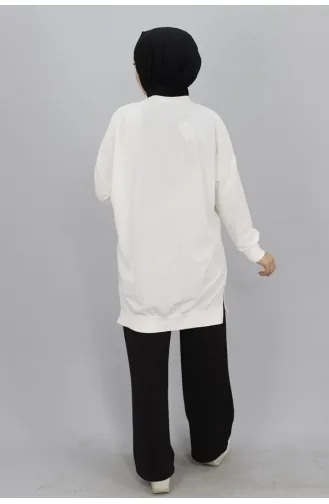 Pointed Stone Detailed 2 Thread Fabric Sweatshirt 10348-01 Ecru 10348-01