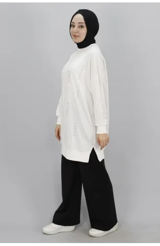 Pointed Stone Detailed 2 Thread Fabric Sweatshirt 10348-01 Ecru 10348-01