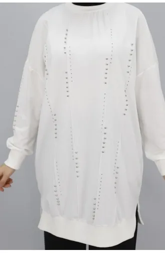 Pointed Stone Detailed 2 Thread Fabric Sweatshirt 10348-01 Ecru 10348-01