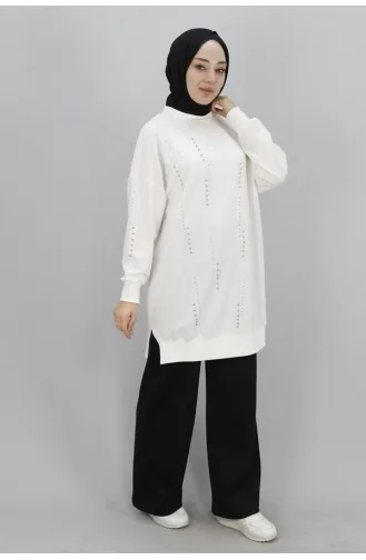Pointed Stone Detailed 2 Thread Fabric Sweatshirt 10348-01 Ecru 10348-01
