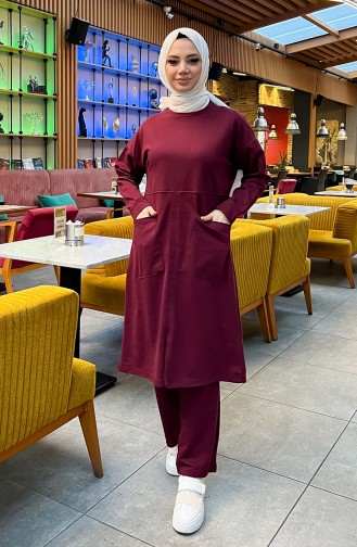 Two Thread Pocket Tracksuit Set 03067-03 Claret Red 03067-03