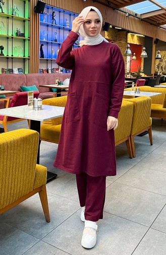 Two Thread Pocket Tracksuit Set 03067-03 Claret Red 03067-03