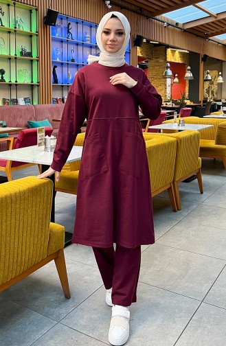 Two Thread Pocket Tracksuit Set 03067-03 Claret Red 03067-03