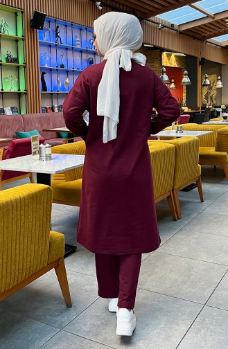 Two Thread Pocket Tracksuit Set 03067-03 Claret Red 03067-03