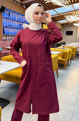 Two Thread Pocket Tracksuit Set 03067-03 Claret Red 03067-03