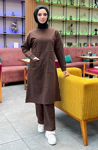 طقم رياضي ثنائي خيطان بجيب 03067-04 بني 03067-04