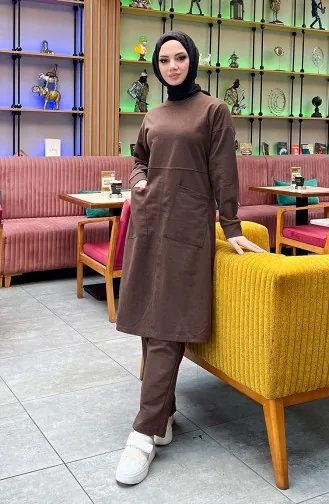 طقم رياضي ثنائي خيطان بجيب 03067-04 بني 03067-04