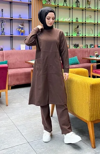 طقم رياضي ثنائي خيطان بجيب 03067-04 بني 03067-04