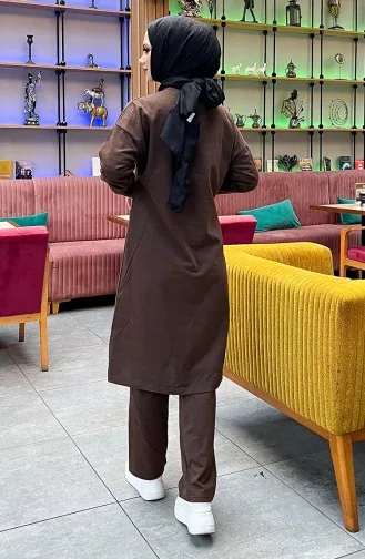 طقم رياضي ثنائي خيطان بجيب 03067-04 بني 03067-04