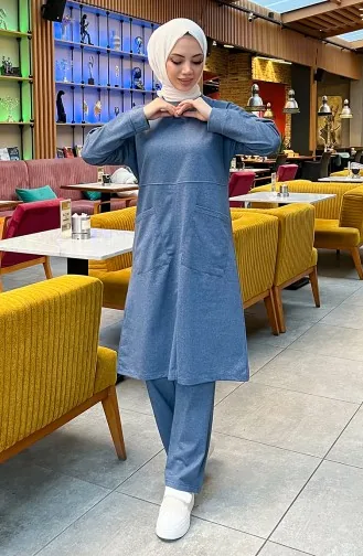 طقم رياضي ثنائي خيطان بجيب 03067-07 انديجو 03067-07