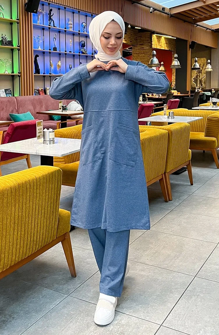 طقم رياضي ثنائي خيطان بجيب 03067-07 انديجو 03067-07