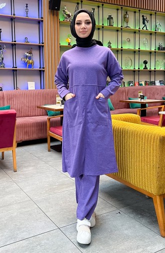 Tweedraads Trainingspak Met Zakken 03067-08 Donkerlila 03067-08