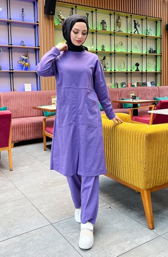 Tweedraads Trainingspak Met Zakken 03067-08 Donkerlila 03067-08