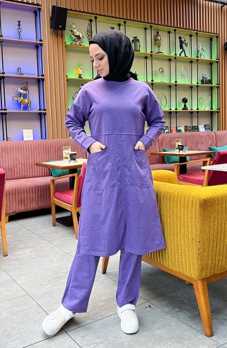 Tweedraads Trainingspak Met Zakken 03067-08 Donkerlila 03067-08