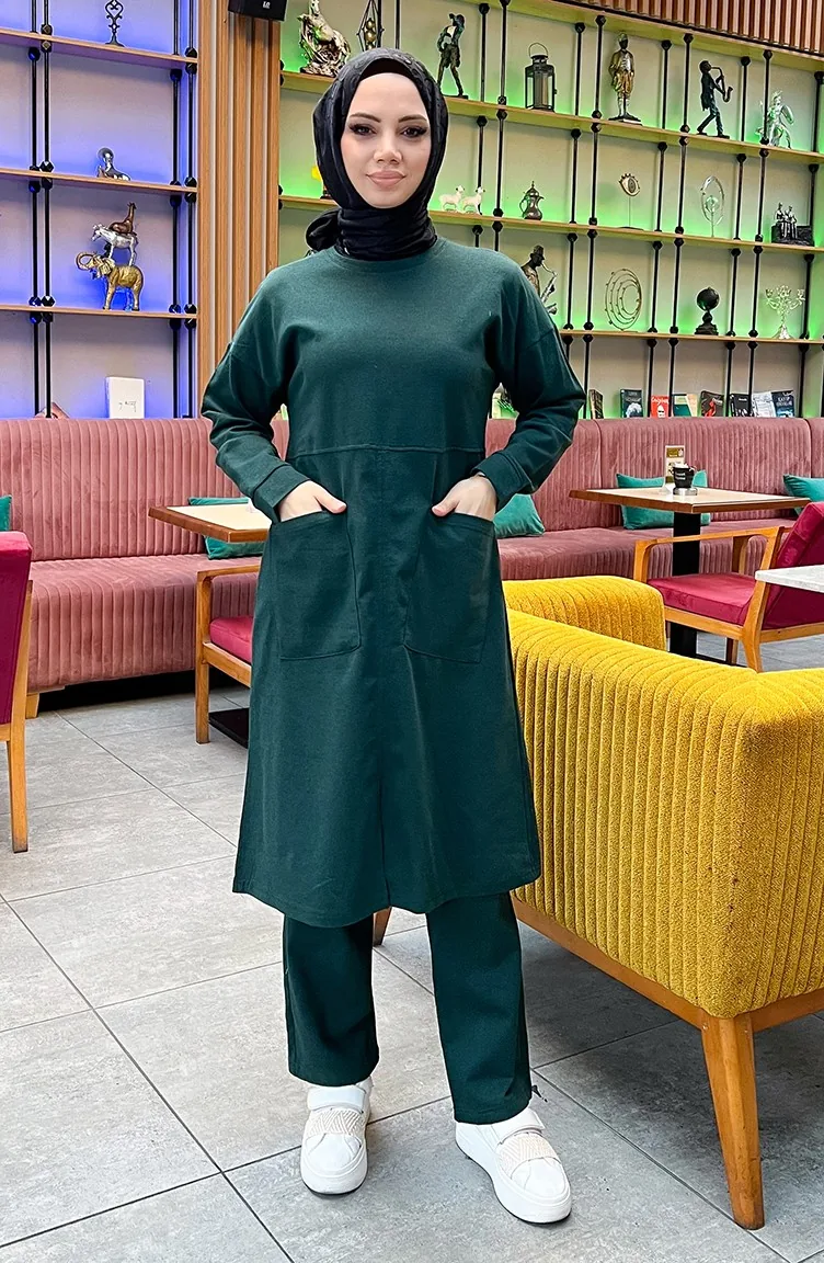 طقم رياضي ثنائي خيطان بجيب 03067-12 أخضر نفطي 03067-12